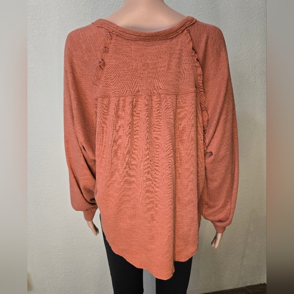 Pilcro by Anthropologie Brick Red Sweater Ruffle Fall Cozy Autumn Orange Size S - Picture 3 of 8